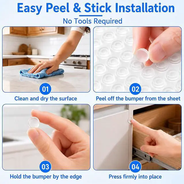 Alt view image 3 of 5 - 250PCS Clear Cabinet Bumpers Self Adhesive Silicone Door Pads, Soft Close