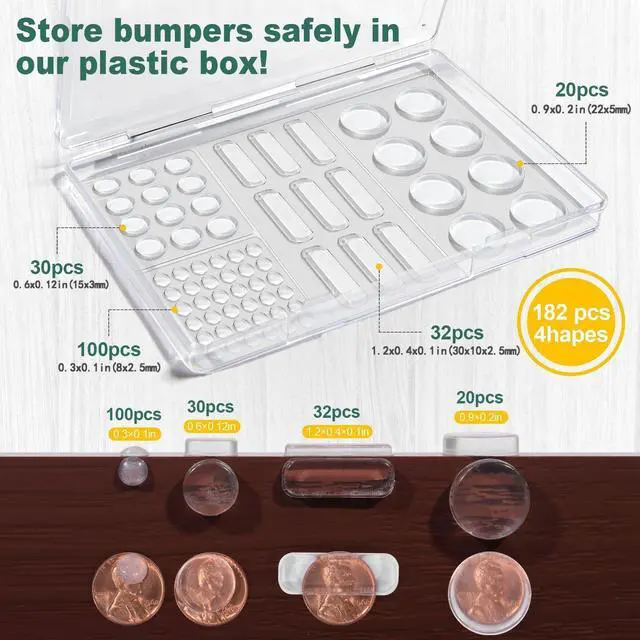 Alt view image 2 of 7 - 182pcs Clear Cabinet Bumper PadsSoft Close Cabinet Door Bumper DotsSelf-Adhesive Silicone Buffer Set with 4 Shapes for Doors, Drawers & Furniture Sound Dampening & Surface Protection