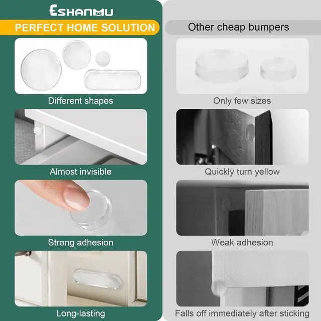 Alt view image 5 of 7 - 182pcs Clear Cabinet Bumper PadsSoft Close Cabinet Door Bumper DotsSelf-Adhesive Silicone Buffer Set with 4 Shapes for Doors, Drawers & Furniture Sound Dampening & Surface Protection