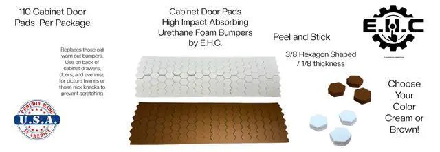 Alt view image 3 of 4 - Cabinet Door Soft Bumper Pads/ 110 Urethane Foam Bumpers per Package/Choose Your Color(Brown or Cream) Peel and Stick/Many uses/Prevent Scratching/quieting/by E.H.C. (Cream, 3/8" Hexagon 1/8 Thick)