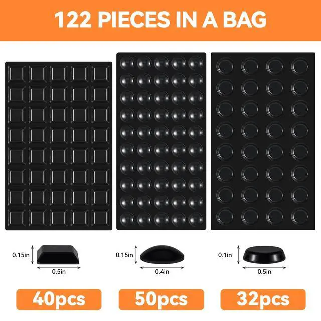 Alt view image 3 of 7 - Rubber Feet for Electronics, 122PCS Adhesive Stick on Small Rubber Feet Adhesive Black
