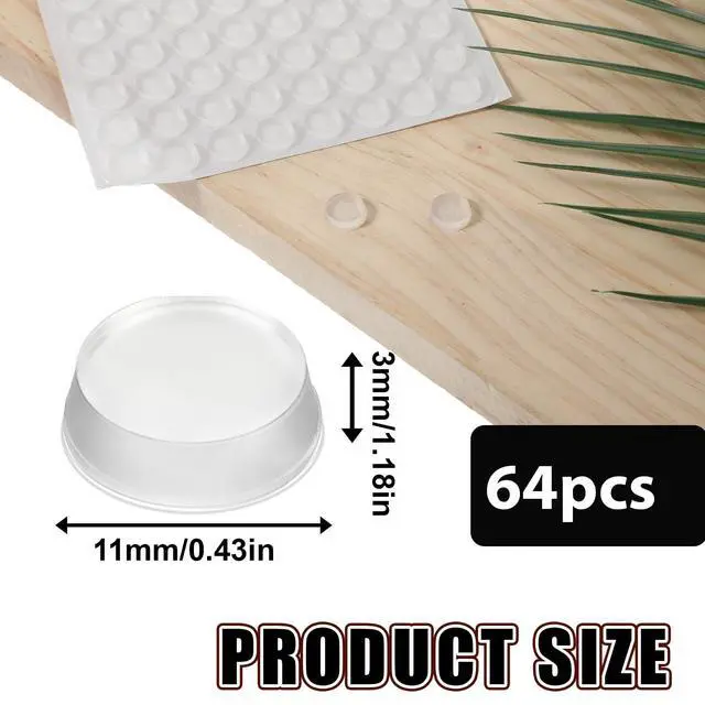 Alt view image 3 of 7 - 64Pcs Glass Table Top Bumpers Grippers Anti Slip Pads 0.43" Clear Cabinet Door Bumpers Rubber Glass Tabletop Grippers Self Adhesive Round Rubber Feet Protectors for Under Glasses Top, 11 * 5mm