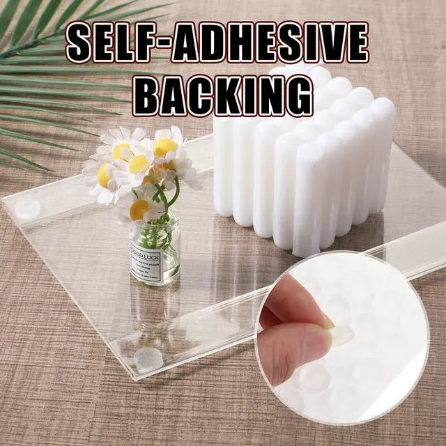 Alt view image 2 of 7 - 64Pcs Glass Table Top Bumpers Grippers Anti Slip Pads 0.43" Clear Cabinet Door Bumpers Rubber Glass Tabletop Grippers Self Adhesive Round Rubber Feet Protectors for Under Glasses Top, 11 * 5mm
