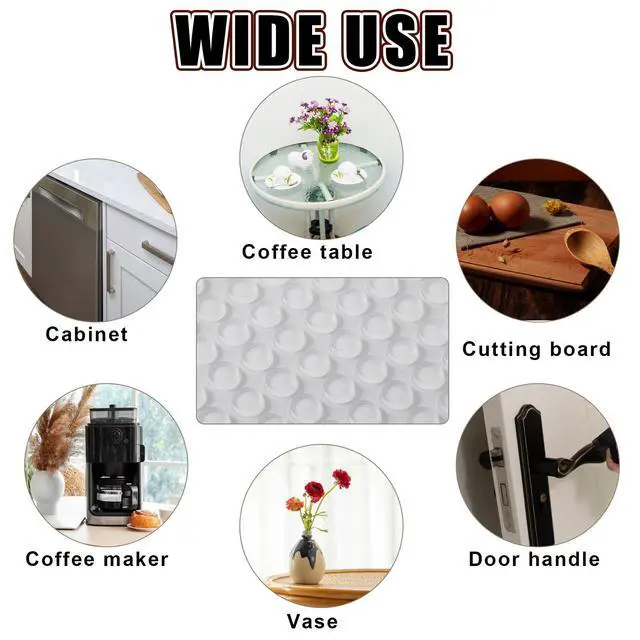 Alt view image 7 of 7 - 64Pcs Glass Table Top Bumpers Grippers Anti Slip Pads 0.43" Clear Cabinet Door Bumpers Rubber Glass Tabletop Grippers Self Adhesive Round Rubber Feet Protectors for Under Glasses Top, 11 * 5mm