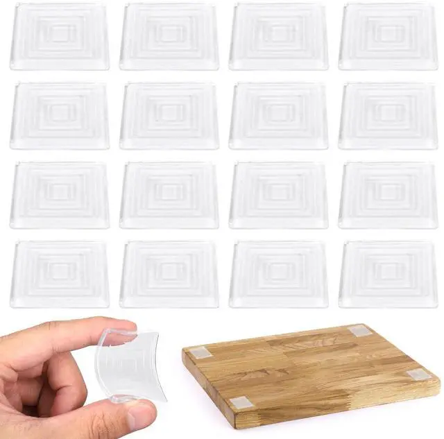 Main image of 16pcs Anti-Slip Cutting Board Feet, 1.6in Non-Slip Square Self-Adhesive Silicone Pads, Reusable Washable Rubber Bumper for Trays Furniture Chairs Cabinets Worktops Stoppers No Screws Needed