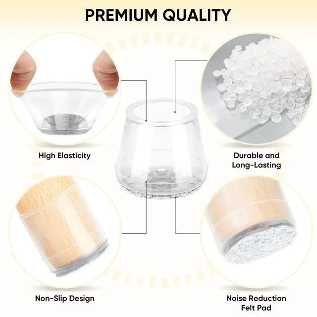 Alt view image 2 of 7 - Silicone Chair Leg Floor Protectors, Stool Leg Protectors Cap, Chair Leg Caps for Hardwood Floors (Clear-16pcs, Round L)
