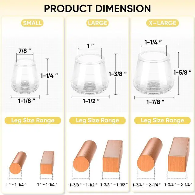 Alt view image 4 of 7 - Silicone Chair Leg Floor Protectors, Stool Leg Protectors Cap, Chair Leg Caps for Hardwood Floors (Clear-16pcs, Round L)