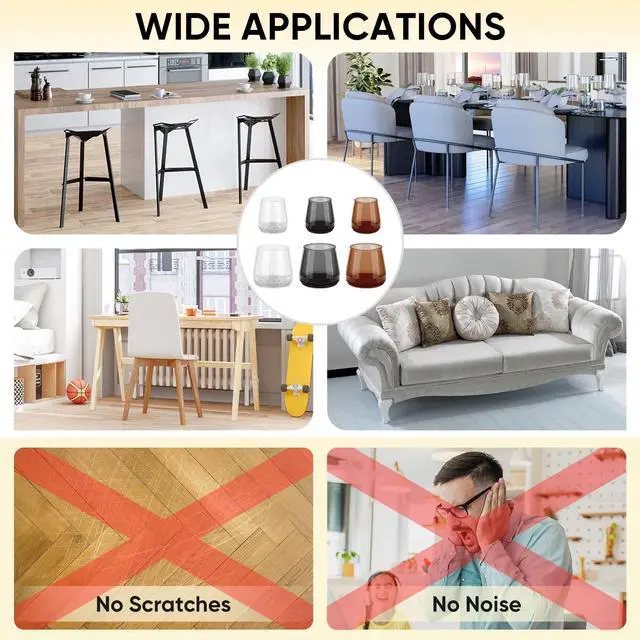 Alt view image 5 of 7 - Silicone Chair Leg Floor Protectors, Stool Leg Protectors Cap, Chair Leg Caps for Hardwood Floors (Clear-16pcs, Round L)