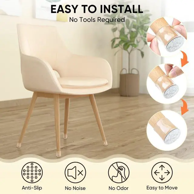 Alt view image 6 of 7 - Silicone Chair Leg Floor Protectors, Stool Leg Protectors Cap, Chair Leg Caps for Hardwood Floors (Clear-16pcs, Round L)