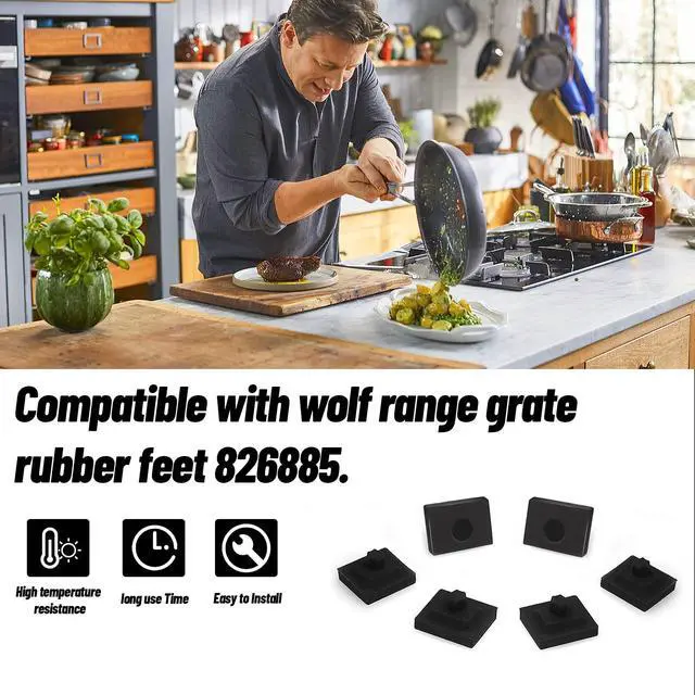 Alt view image 2 of 7 - 826885 Stove Grate Rubber Feet Replacement for Wolf CG Series Gas Cooktop Range Burner Grate Pad Rubber Support Bumpers Parts, Fit for Wolf Cooktop CG304T/S CG304P/S CG365P/S CG365T/S (6 Pack)