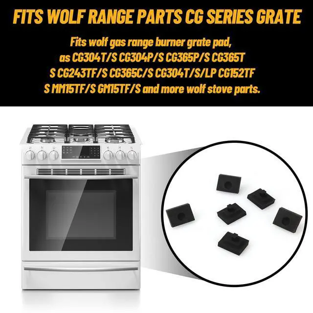 Alt view image 3 of 7 - 826885 Stove Grate Rubber Feet Replacement for Wolf CG Series Gas Cooktop Range Burner Grate Pad Rubber Support Bumpers Parts, Fit for Wolf Cooktop CG304T/S CG304P/S CG365P/S CG365T/S (6 Pack)