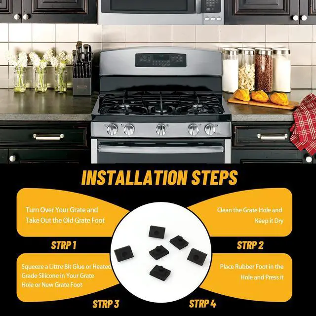 Alt view image 4 of 7 - 826885 Stove Grate Rubber Feet Replacement for Wolf CG Series Gas Cooktop Range Burner Grate Pad Rubber Support Bumpers Parts, Fit for Wolf Cooktop CG304T/S CG304P/S CG365P/S CG365T/S (6 Pack)