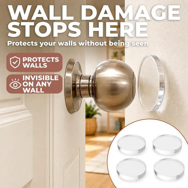 Alt view image 3 of 7 - Door Knob Wall Protectors, 2" Flat Disc Clear Silicone Pads (4-Pack) Self-Adhesive Wall Bumpers that Stay Flush for Doors, Cabinets & Furniture
