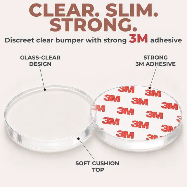Alt view image 4 of 7 - Door Knob Wall Protectors, 2" Flat Disc Clear Silicone Pads (4-Pack) Self-Adhesive Wall Bumpers that Stay Flush for Doors, Cabinets & Furniture