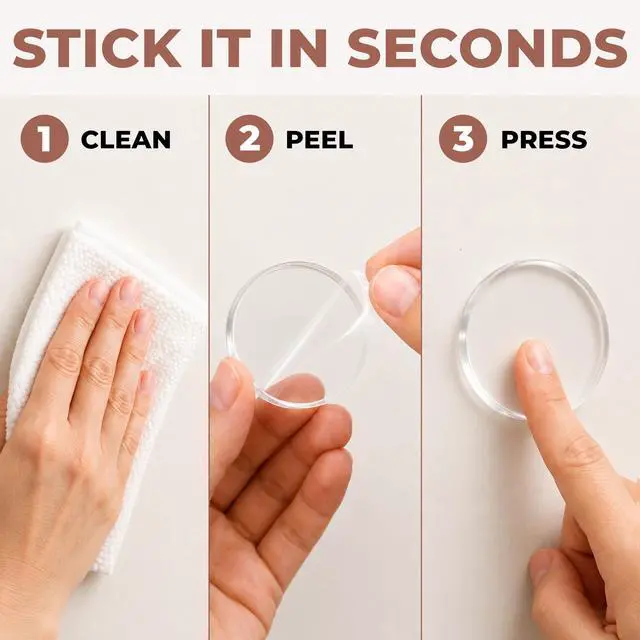 Alt view image 5 of 7 - Door Knob Wall Protectors, 2" Flat Disc Clear Silicone Pads (4-Pack) Self-Adhesive Wall Bumpers that Stay Flush for Doors, Cabinets & Furniture