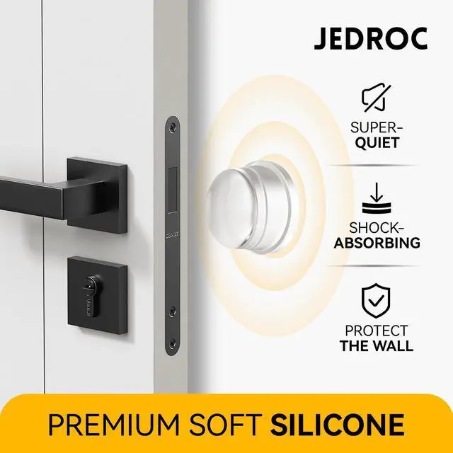 Alt view image 3 of 7 - Upgraded 1" Thick x 1.5" Base Clear Silicone Door Stoppers for Wall Door Knob Wall Protector & Door Bumper, Self-Adhesive No Drill, Wall Protection & Noise Reduction, 1 Pack