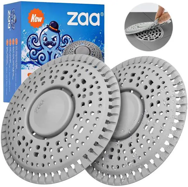 Main image of Shower Drain Hair Catcher, 2 Pack Premium Silicone Drain Protector & Shower Drain Cover, Shower Installation Kits for Flat Drains of Shower Room, Bathroom, Gray