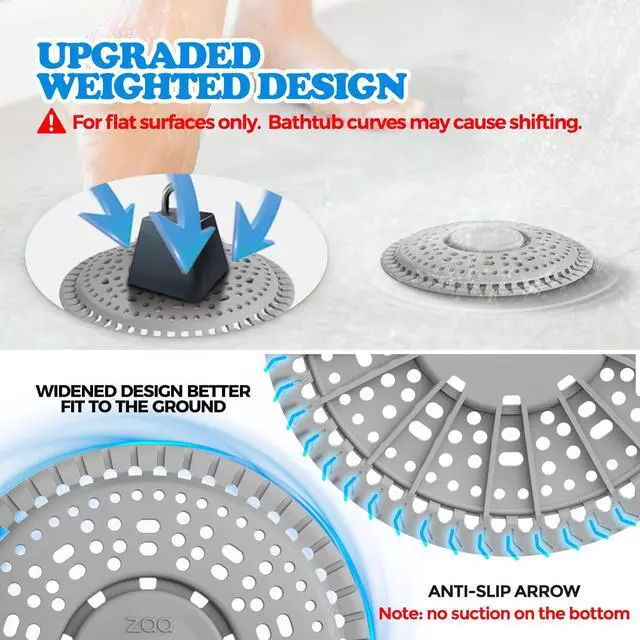 Alt view image 2 of 7 - Shower Drain Hair Catcher, 2 Pack Premium Silicone Drain Protector & Shower Drain Cover, Shower Installation Kits for Flat Drains of Shower Room, Bathroom, Gray