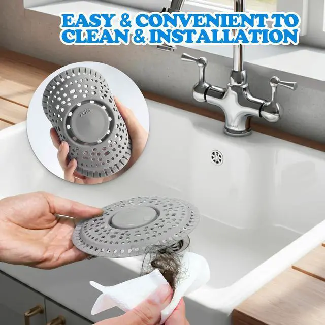 Alt view image 6 of 7 - Shower Drain Hair Catcher, 2 Pack Premium Silicone Drain Protector & Shower Drain Cover, Shower Installation Kits for Flat Drains of Shower Room, Bathroom, Gray