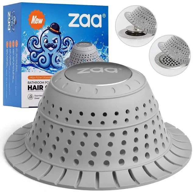 Main image of Bathtub Drain Hair Catcher, Premium Silicone Shower Hair Catcher, 1Pack Collapsible Hair Stopper for Pop Up and Regular Drains of Shower, Bathtub, Bathroom Sink, Bathroom Fixture Accessories, Gray
