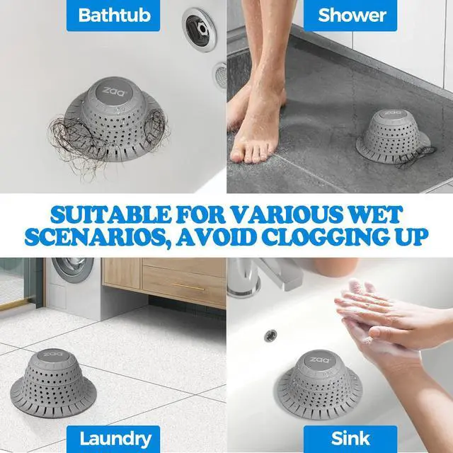Alt view image 2 of 6 - Bathtub Drain Hair Catcher, Premium Silicone Shower Hair Catcher, 1Pack Collapsible Hair Stopper for Pop Up and Regular Drains of Shower, Bathtub, Bathroom Sink, Bathroom Fixture Accessories, Gray