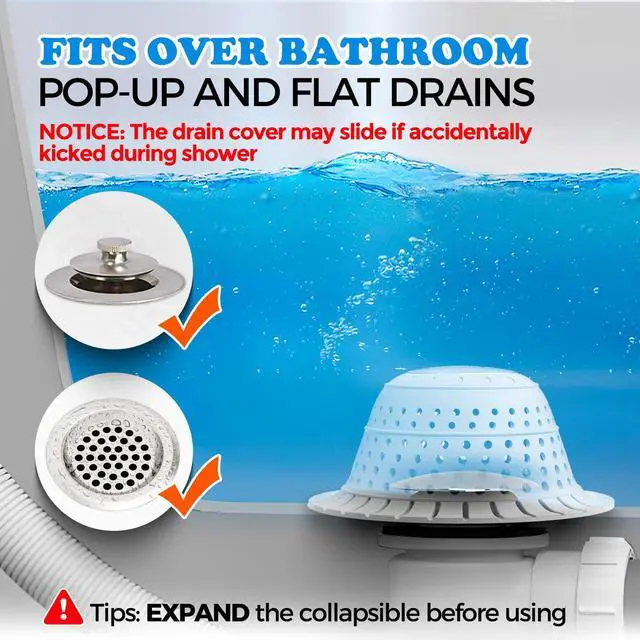 Alt view image 3 of 6 - Bathtub Drain Hair Catcher, Premium Silicone Shower Hair Catcher, 1Pack Collapsible Hair Stopper for Pop Up and Regular Drains of Shower, Bathtub, Bathroom Sink, Bathroom Fixture Accessories, Gray