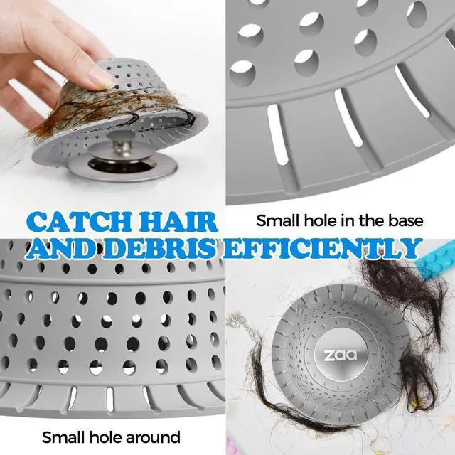 Alt view image 4 of 6 - Bathtub Drain Hair Catcher, Premium Silicone Shower Hair Catcher, 1Pack Collapsible Hair Stopper for Pop Up and Regular Drains of Shower, Bathtub, Bathroom Sink, Bathroom Fixture Accessories, Gray