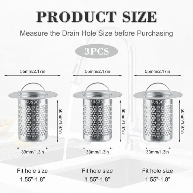 Alt view image 4 of 7 - 3Pcs Sink Drain Strainer Shower Strainer Hair Catcher Floor Drain Filter