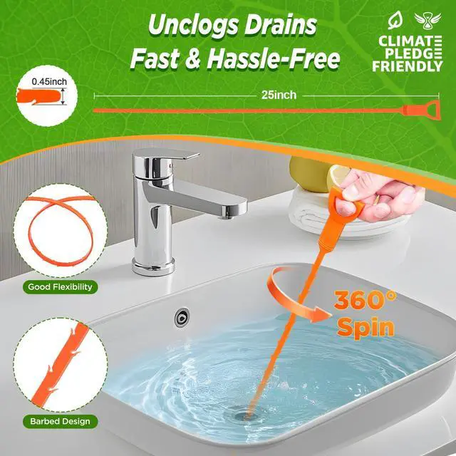 Alt view image 2 of 5 - 4 Pack 25 Inch Drain Snake,Drain Clog Remover,Sink Snake for Sewer Kitchen Sink Bathroom Tub Toilet Clogged Drains Relief Cleaning Tool