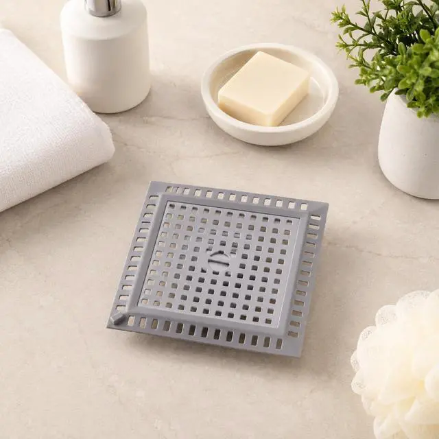 Alt view image 3 of 7 - Square Shower Drain Hair Catcher, 4" Flat Drain Cover for Shower, Easy Clean Prevents Clogged for Bathroom Floor, Sink,Bathtub
