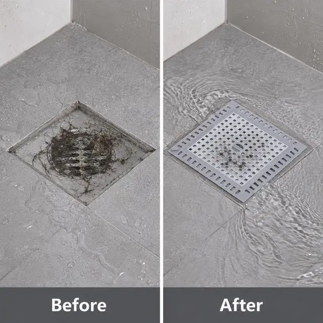 Alt view image 5 of 7 - Square Shower Drain Hair Catcher, 4" Flat Drain Cover for Shower, Easy Clean Prevents Clogged for Bathroom Floor, Sink,Bathtub