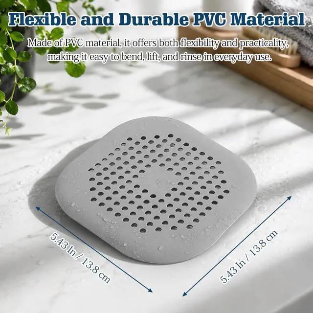 Alt view image 2 of 7 - Pack Grey Silicone Shower Drain Hair Catchers, Square Drain Covers with Suction Cups, Easy-Clean Hair Stopper for Bathroom, Bathtub, Laundry, and Kitchen Sink