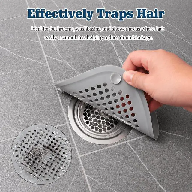 Alt view image 5 of 7 - Pack Grey Silicone Shower Drain Hair Catchers, Square Drain Covers with Suction Cups, Easy-Clean Hair Stopper for Bathroom, Bathtub, Laundry, and Kitchen Sink