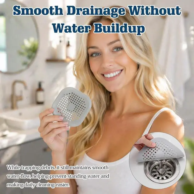 Alt view image 6 of 7 - Pack Grey Silicone Shower Drain Hair Catchers, Square Drain Covers with Suction Cups, Easy-Clean Hair Stopper for Bathroom, Bathtub, Laundry, and Kitchen Sink