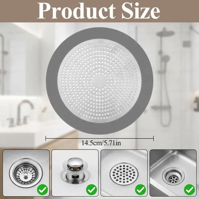 Alt view image 2 of 7 - Flat Silicone Shower Drain Hair Catcher, 5.7in Wide Rim Drain Hair Catcher