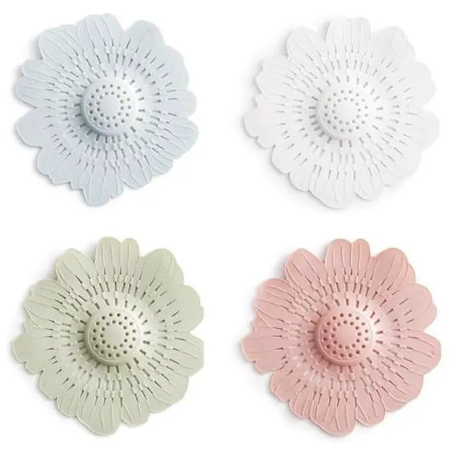 Main image of 4 PCS Flower Shape Hair Catcher Silicone Hair Stopper Shower Drain Covers with Suction Cup Mesh for Bathroom Bath Tub Bathtub Kitchen Sink Laundry Kitchen Drains