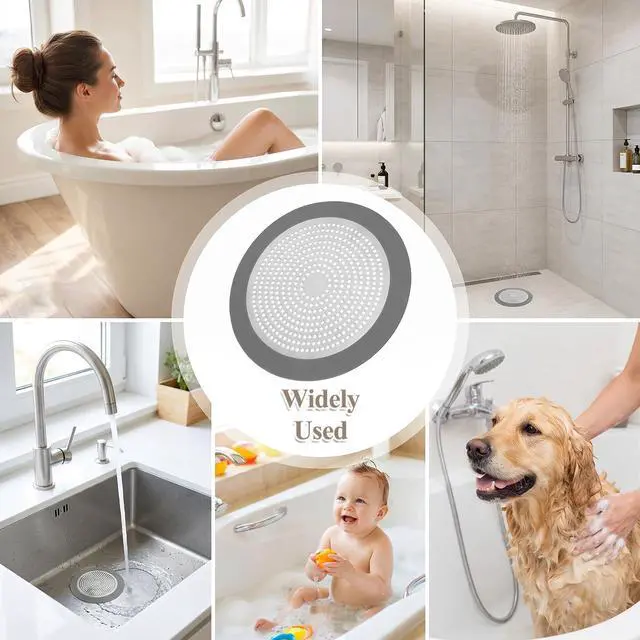 Alt view image 7 of 7 - Flat Silicone Shower Drain Hair Catcher, 5.7in Wide Rim Drain Hair Catcher