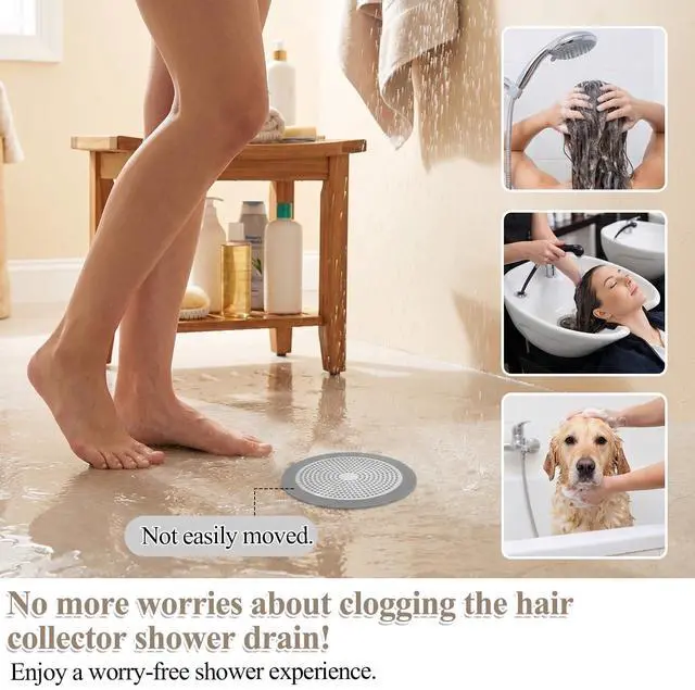 Alt view image 4 of 7 - Flat Silicone Shower Drain Hair Catcher, 5.7in Wide Rim Drain Hair Catcher
