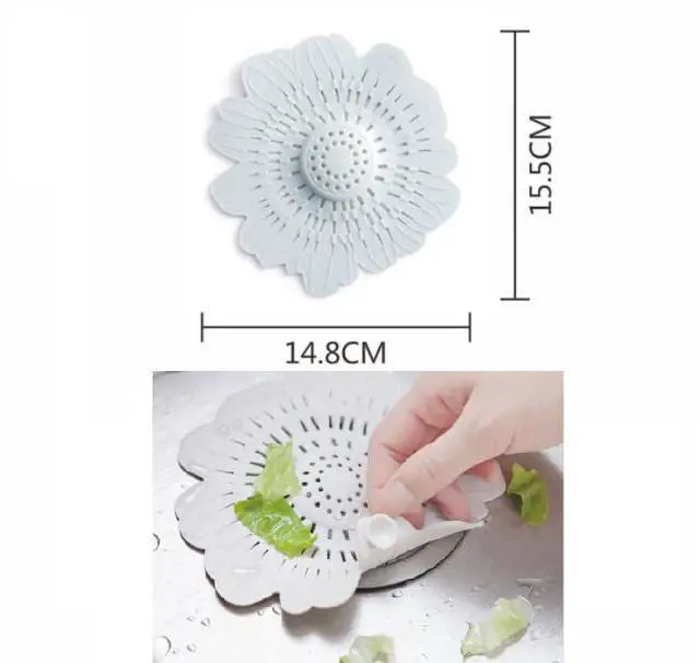 Alt view image 2 of 6 - 4 PCS Flower Shape Hair Catcher Silicone Hair Stopper Shower Drain Covers with Suction Cup Mesh for Bathroom Bath Tub Bathtub Kitchen Sink Laundry Kitchen Drains