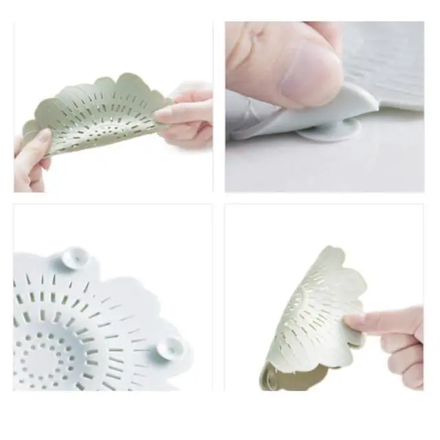 Alt view image 3 of 6 - 4 PCS Flower Shape Hair Catcher Silicone Hair Stopper Shower Drain Covers with Suction Cup Mesh for Bathroom Bath Tub Bathtub Kitchen Sink Laundry Kitchen Drains