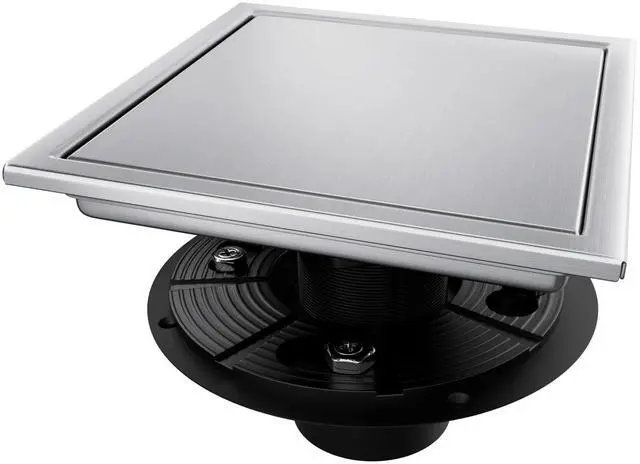 Main image of Square Shower Drain, Silver Shower Drain 6 inch with Flange and 2 in 1 Tile-Insert Cover, AISI 304 Stainless Steel Shower Floor Drain with Hair Catcher and Flange