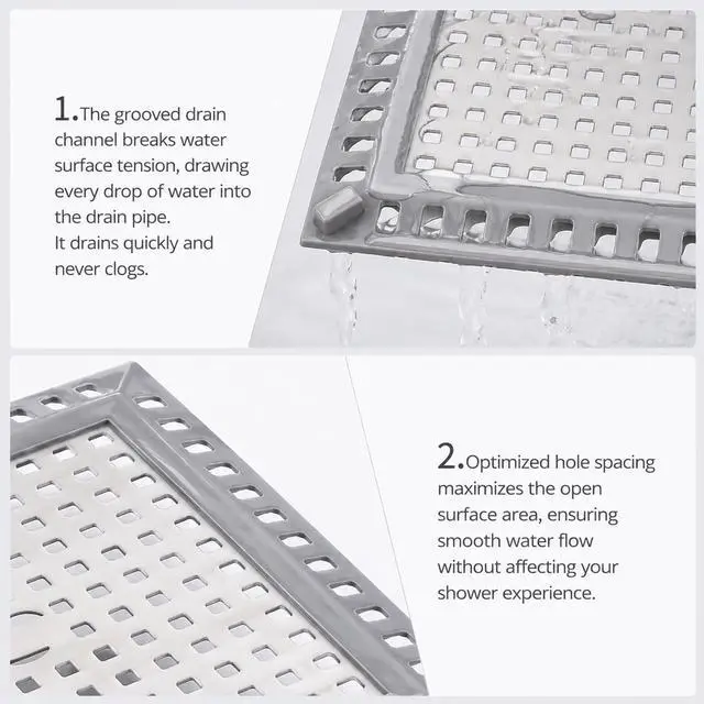 Alt view image 6 of 7 - Square Shower Drain Hair Catcher, 4" Flat Drain Cover for Shower, Easy Clean Prevents Clogged for Bathroom Floor, Sink,Bathtub
