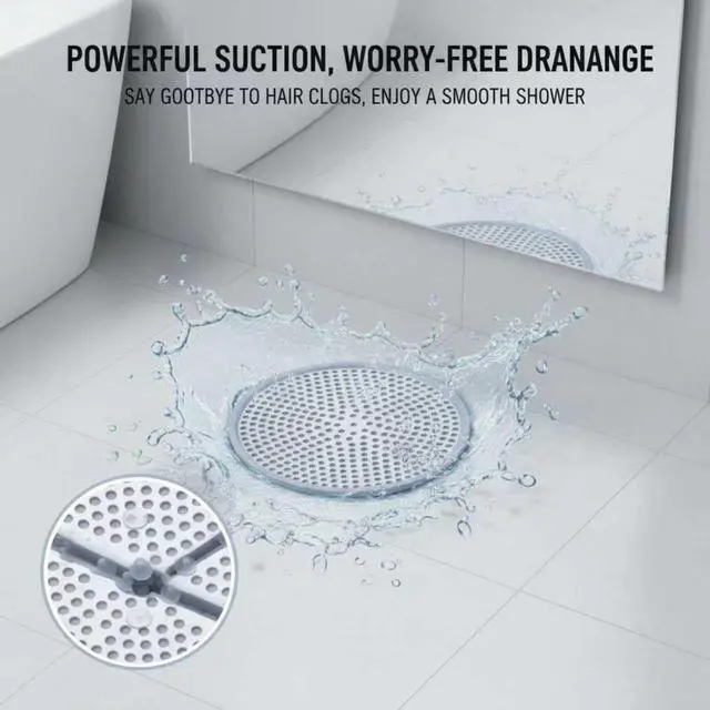 Alt view image 3 of 7 - Drain Hair Catcher, 2pcs Round Shower Drain Cover for Bathroom, Drain Strainer, Stainless Steel and Silicone (Round)