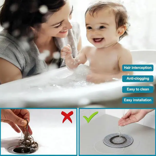 Alt view image 5 of 7 - Drain Hair Catcher, 2pcs Round Shower Drain Cover for Bathroom, Drain Strainer, Stainless Steel and Silicone (Round)