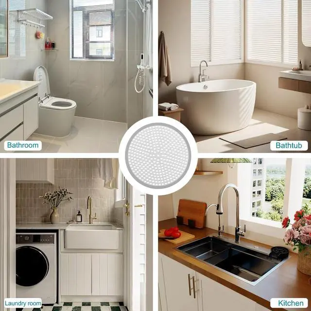 Alt view image 7 of 7 - Drain Hair Catcher, 2pcs Round Shower Drain Cover for Bathroom, Drain Strainer, Stainless Steel and Silicone (Round)