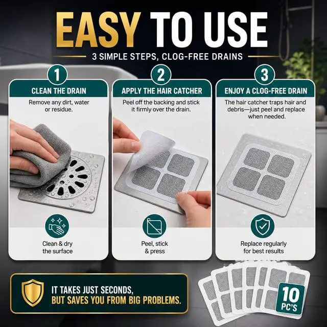 Alt view image 4 of 7 - Hair Drain Catcher Kit 10 Disposable Drain Stickers, Drain Snake Tool, Cleaning Brush, Scraper & Gloves Complete Hair Clog Remover Set for Shower, Bathroom Sink, Bathtub & Kitchen Drain