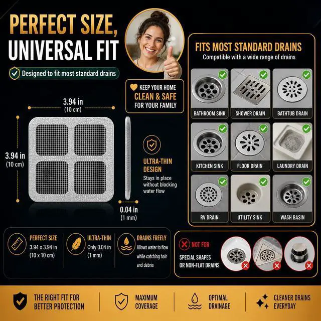 Alt view image 7 of 7 - Hair Drain Catcher Kit 10 Disposable Drain Stickers, Drain Snake Tool, Cleaning Brush, Scraper & Gloves Complete Hair Clog Remover Set for Shower, Bathroom Sink, Bathtub & Kitchen Drain