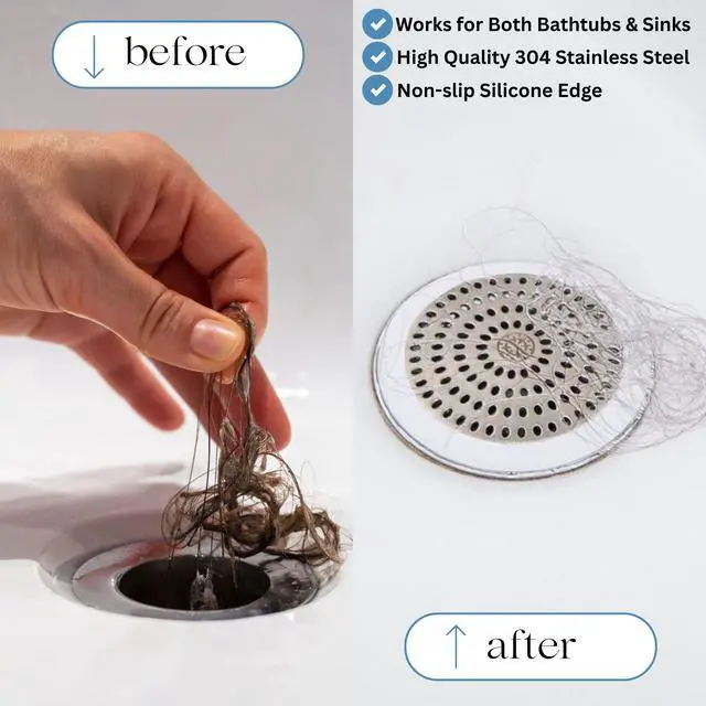 Alt view image 4 of 7 - Drain Hair Catcher & Stopper Combo Tub ShowerRing + StopRing Set for Bathtub & Sink | Stainless Steel Strainer + Silicone Drain Plug | Clog-Free, Universal Fit (White, 2 Pack)