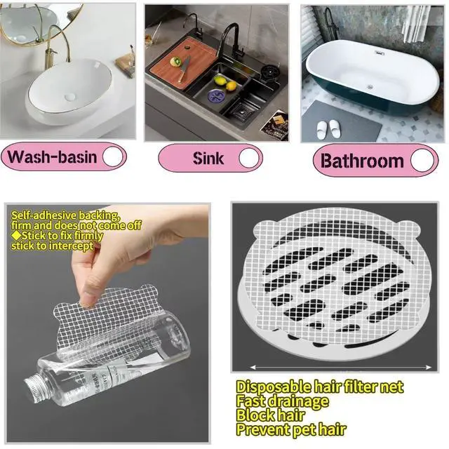 Alt view image 6 of 6 - 50 Pack Disposable Shower Drain Hair Catcher Shower Drain Hair Collector Drain Hair Catcher for Bathroom Bathtub Kitchen Sink Shower Filter Drain Hair Blocker Prevent Clogs