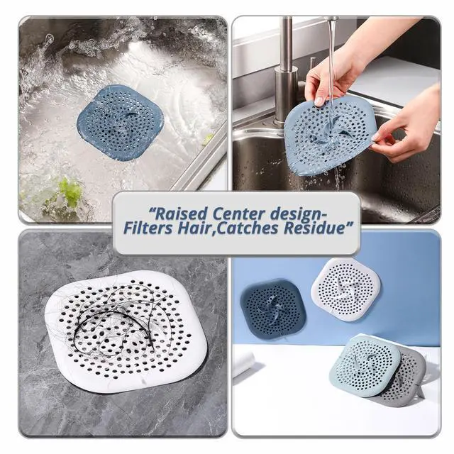 Alt view image 4 of 6 - Drain Cover with Suction Cups, 5.9" Flat Square Strainer for Shower, Bathroom, Sink, 4 Pack